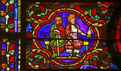 Zuschauer, einer hält eine Flasche, Szene aus dem Leben des Hl. Martin, Kathedrale von Chartres von French School